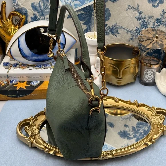 🆕 OROTON 🧿 NWOT Lily Zip Top Leather Crossbody, Olive - Picture 8 of 16